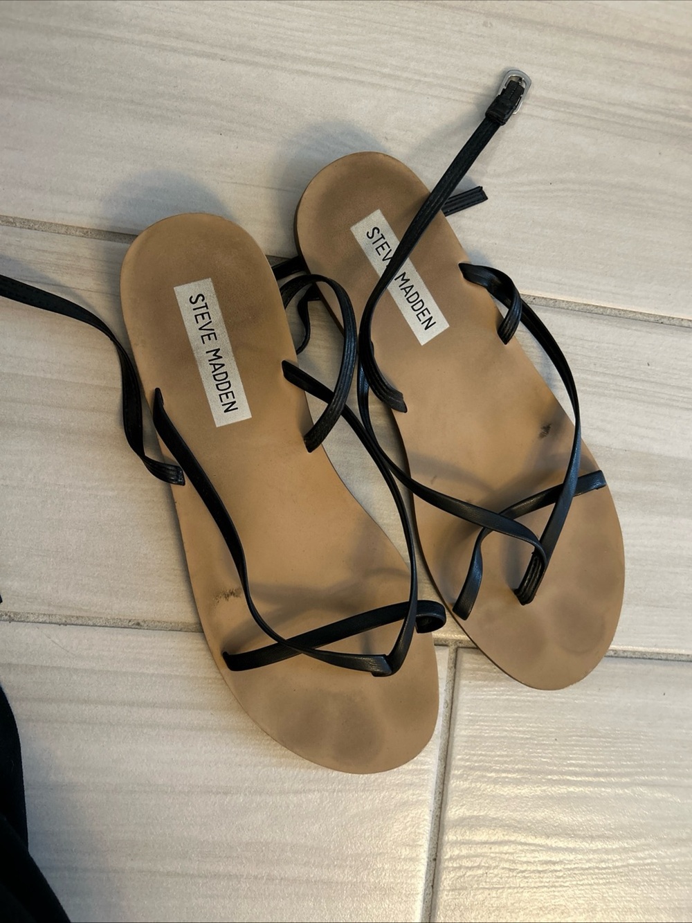 Steve Madden Black Lace-Up Minimalist Sandals